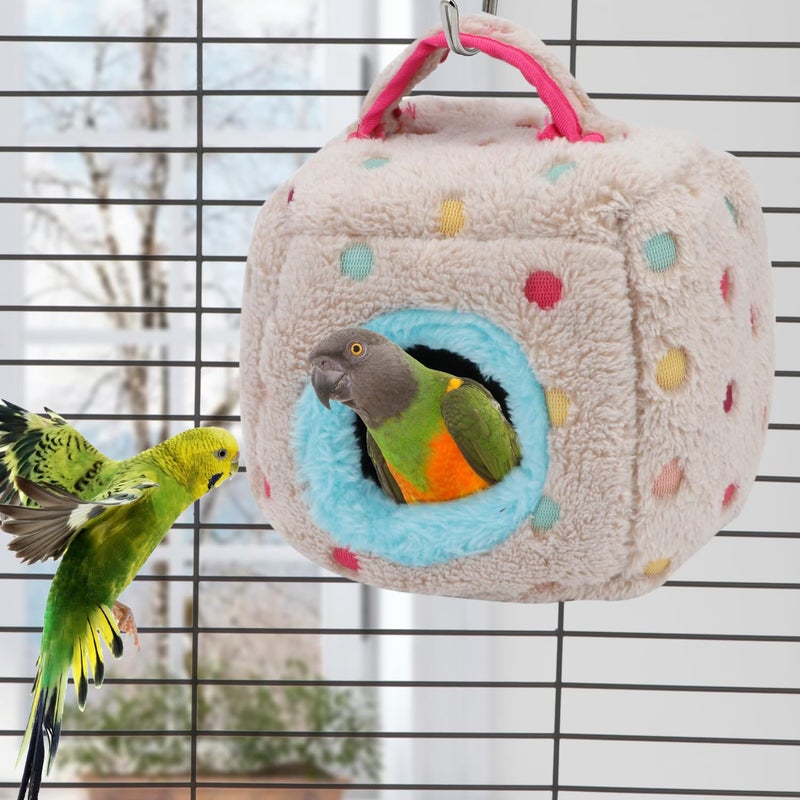 Wontee Bird Snuggle Hut Nest Winter Warm Hanging Bed Cave for Budgie Parakeet Cockatiel Macaw African Grey Amazon Parrots Hedgehog Chinchilla (Colorful Dot, L: 9x9x9inch) - Image 4